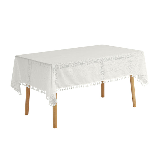 Rectangle Tablecloth, Polyester Table Cloth with Tassels Wrinkle Free Table Cover