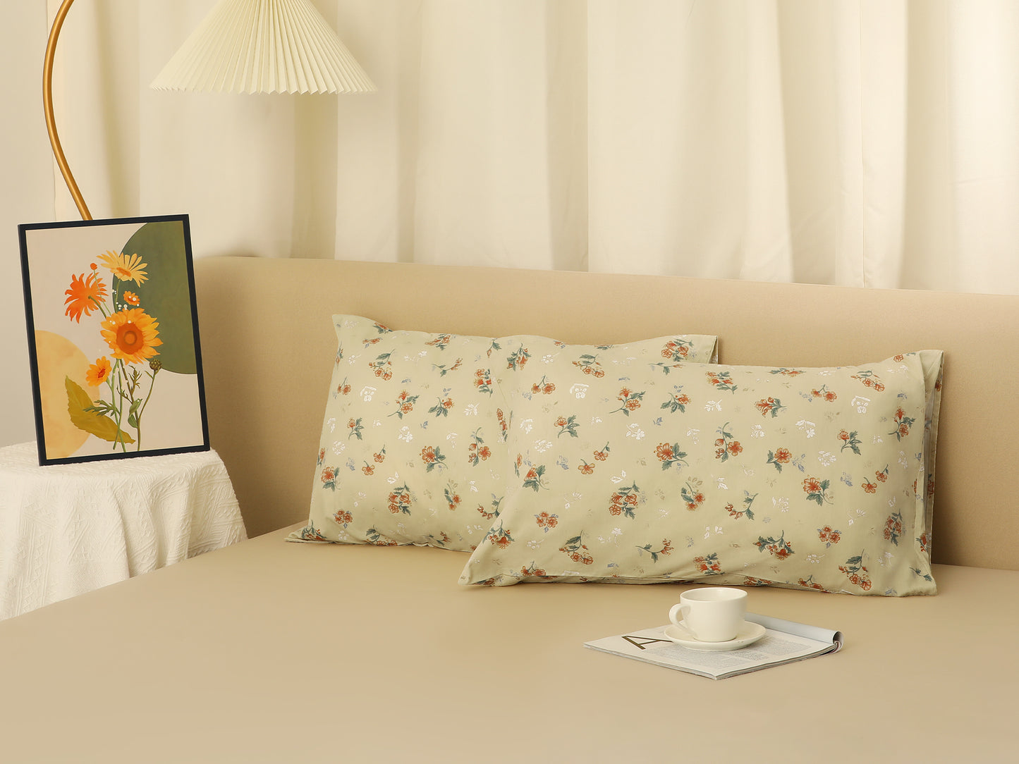 Cotton Pillowcases Set of 2 with Vintage Floral Envelope Closure Pillow Shams