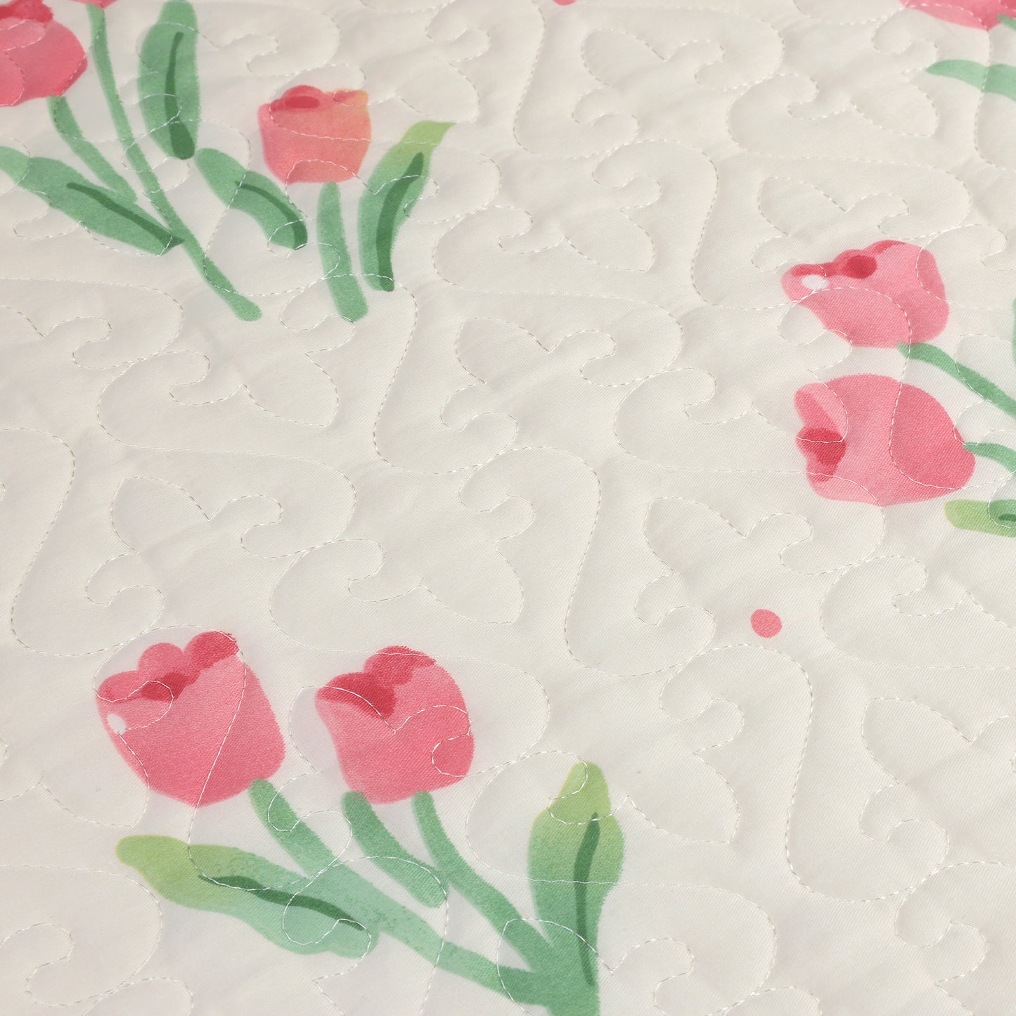 Cotton Pillowcase Set of 2, Tulip Floral Design, Ruffle Trim, Envelope Closure Pillow Covers