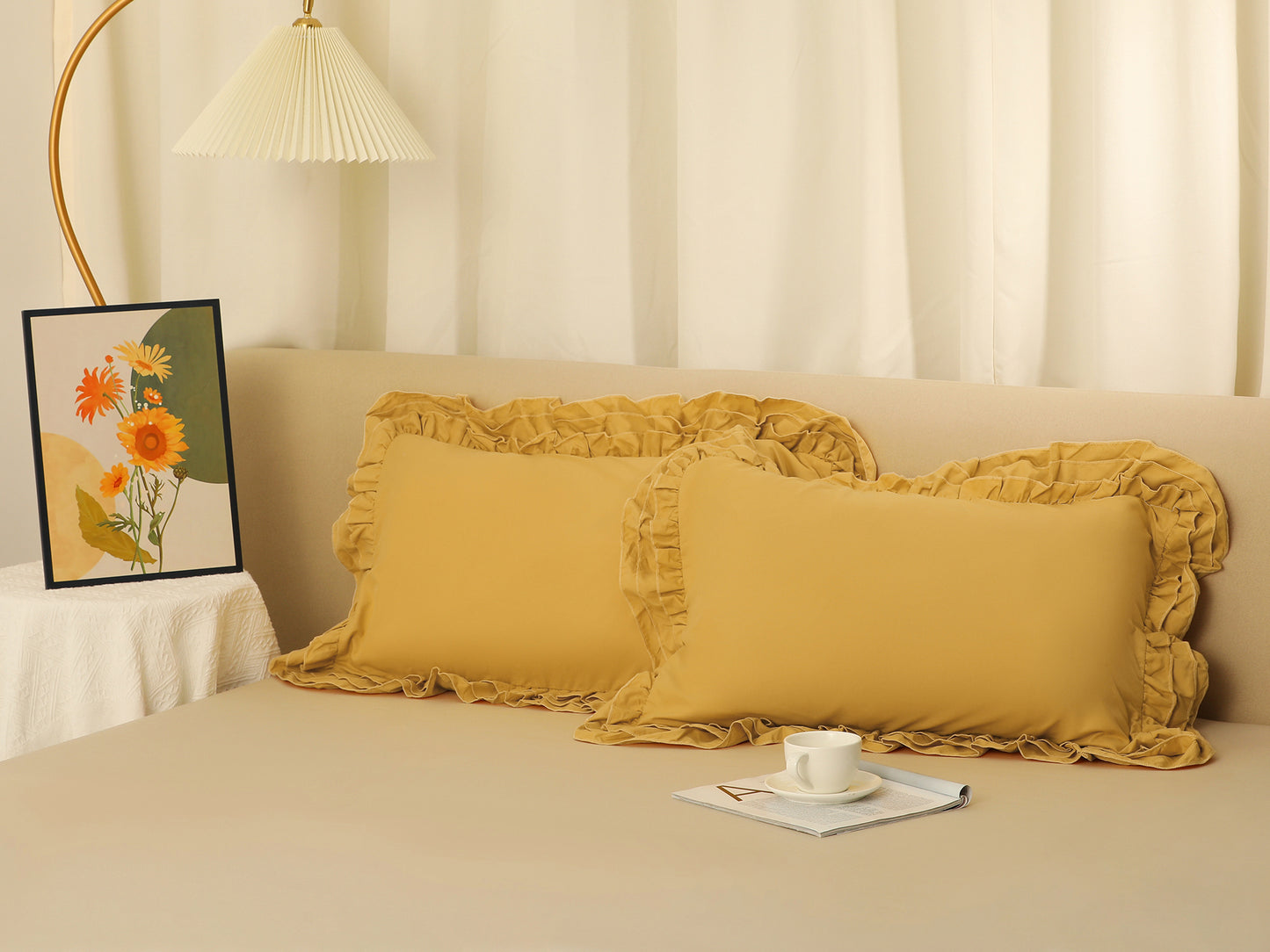 Triple Ruffle Pillowcases, Set of 2 Pillow Covers, Bedding Pillow Shams with Envelope Closure