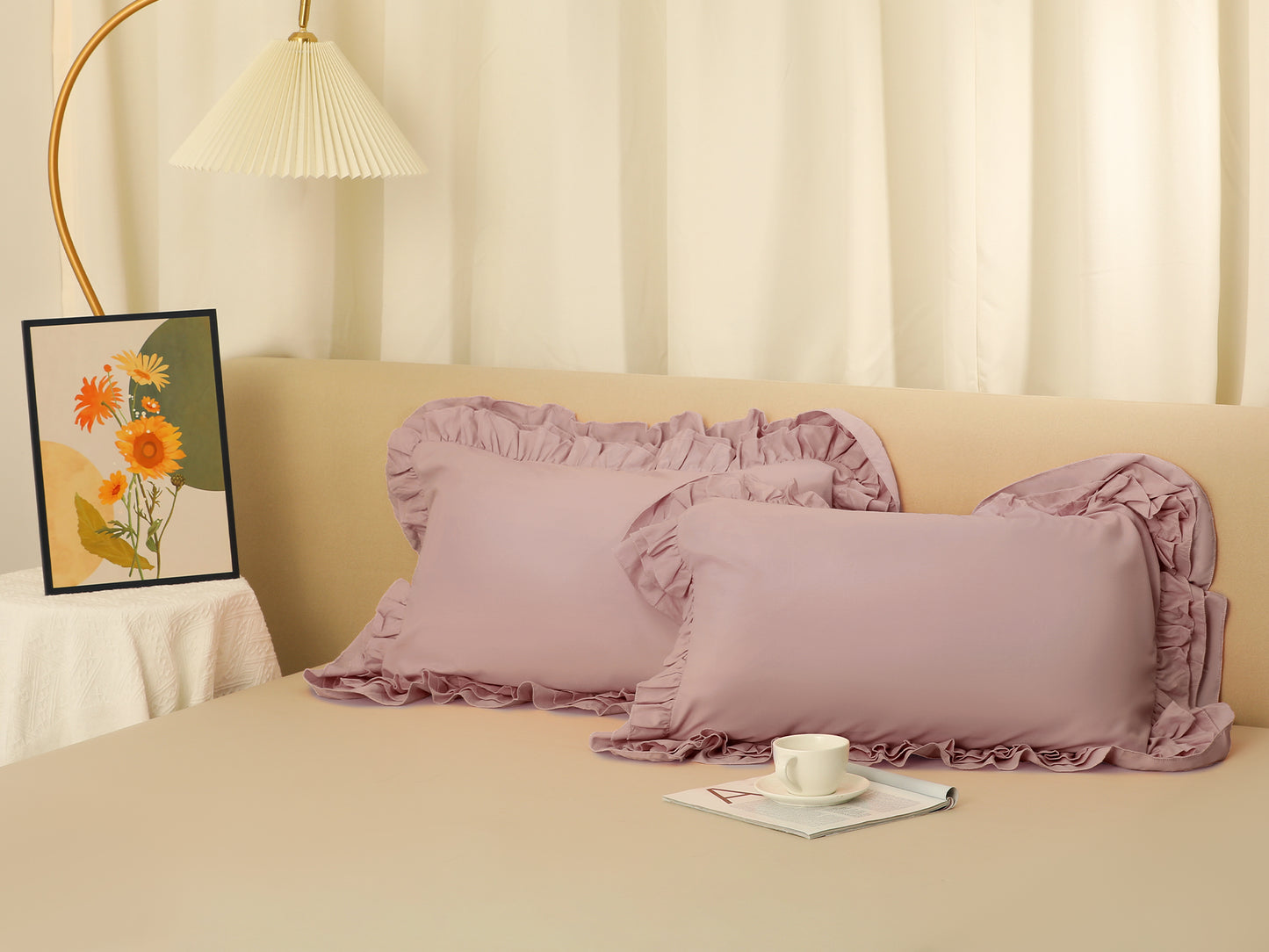 Triple Ruffle Pillowcases, Set of 2 Pillow Covers, Bedding Pillow Shams with Envelope Closure