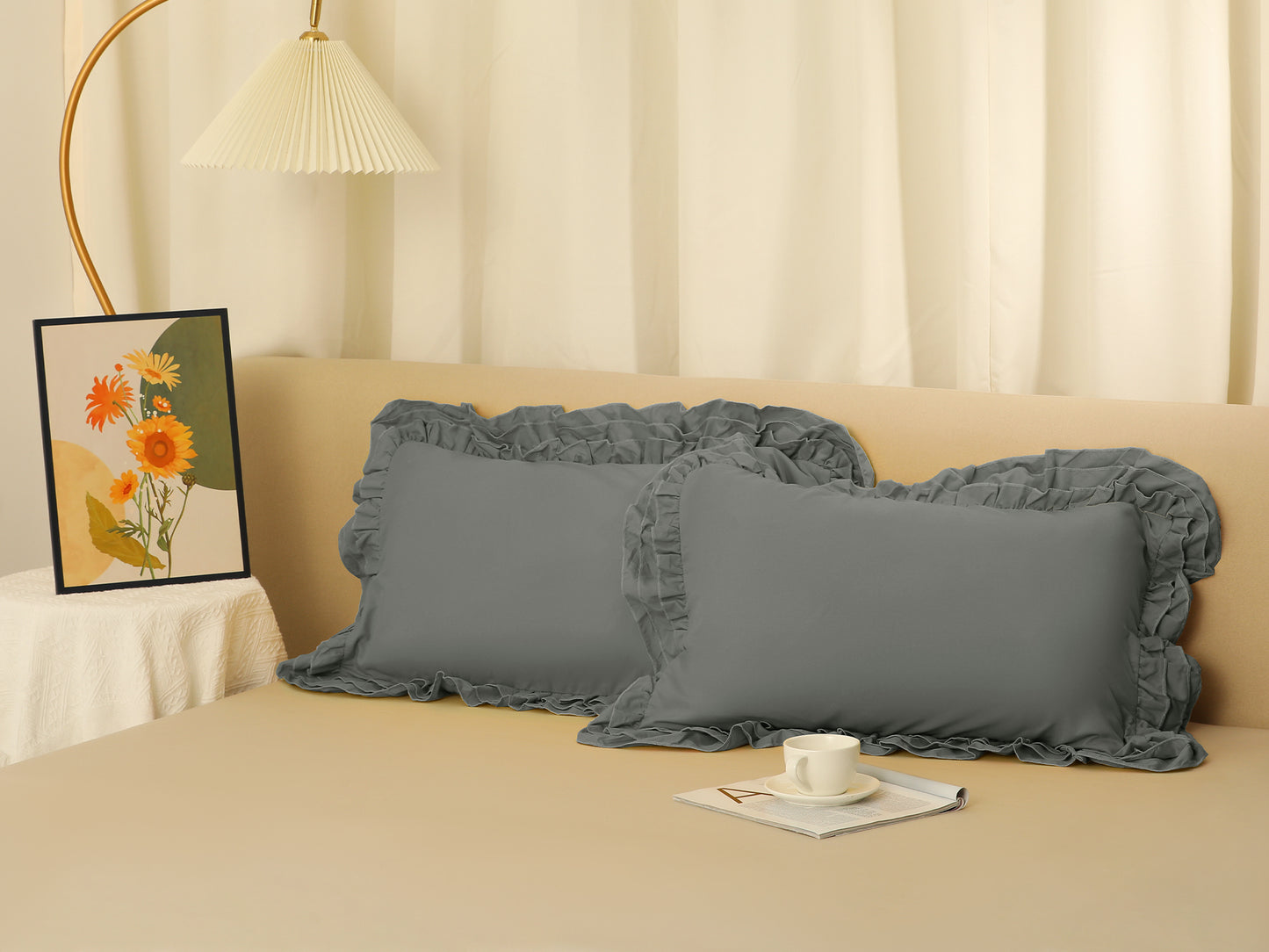 Triple Ruffle Pillowcases, Set of 2 Pillow Covers, Bedding Pillow Shams with Envelope Closure