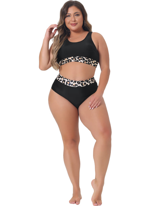 Women Plus Size Leopard Bikini Swimsuits High Waisted Two Piece Bathing Suits