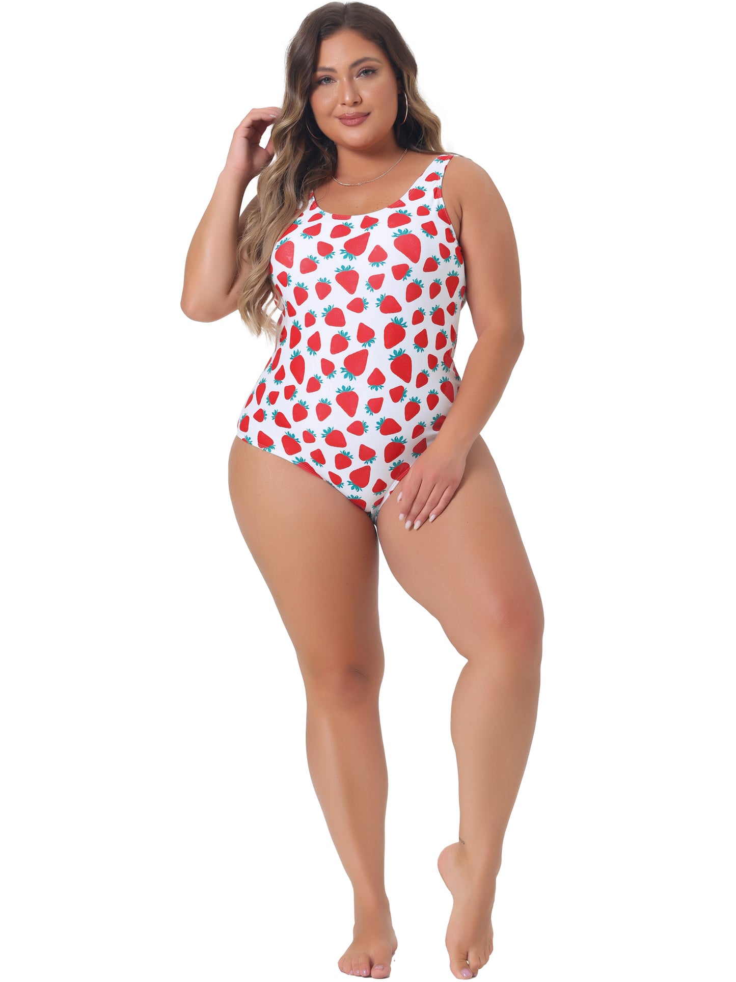 Women Plus Size One Piece Swimsuit Cute Strawberry Pattern Swimwear Bathing Suit