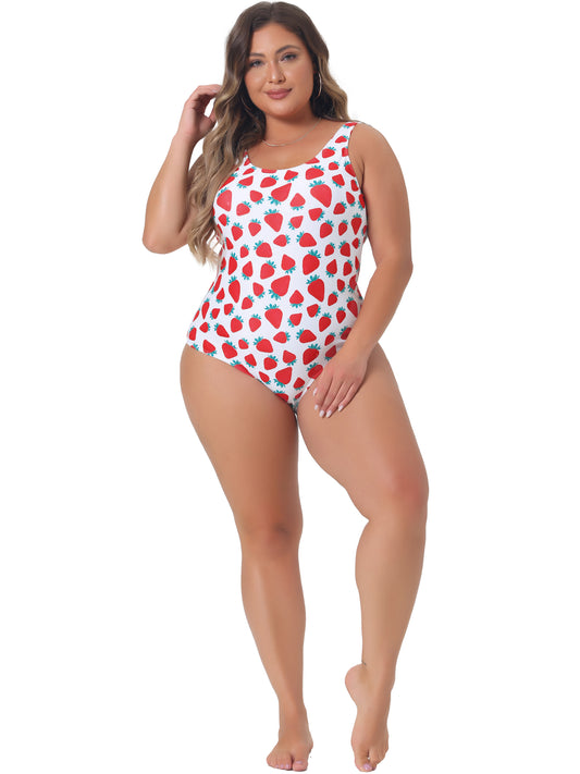 Women Plus Size One Piece Swimsuit Cute Strawberry Pattern Swimwear Bathing Suit