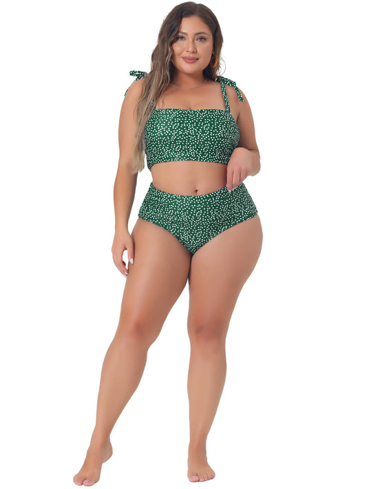 Women Plus Size Two Piece Swimsuit Polka Dots Bikini Bandeau Bathing Suits