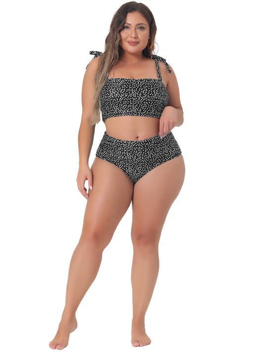 Women Plus Size Two Piece Swimsuit Polka Dots Bikini Bandeau Bathing Suits