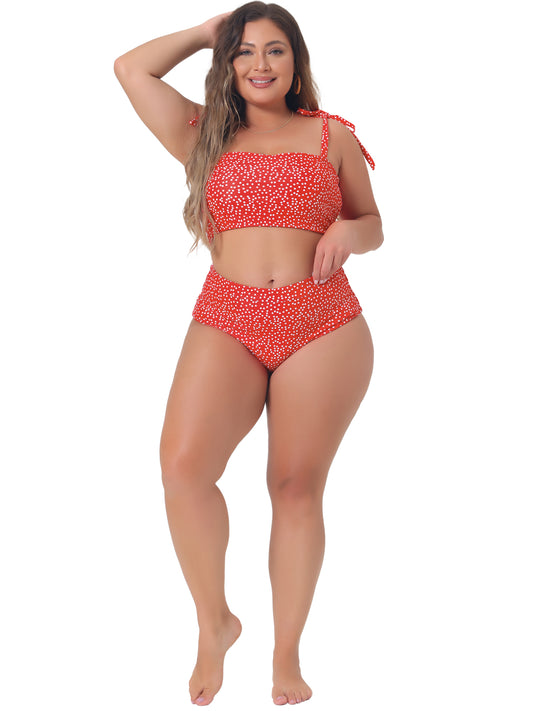 Women Plus Size Two Piece Swimsuit Polka Dots Bikini Bandeau Bathing Suits