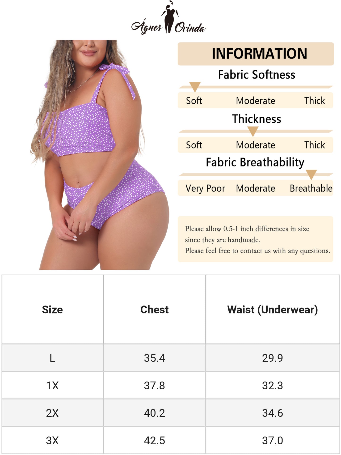 Traje de baño de dos piezas con lunares para mujer, talla grande, bikini bandeau