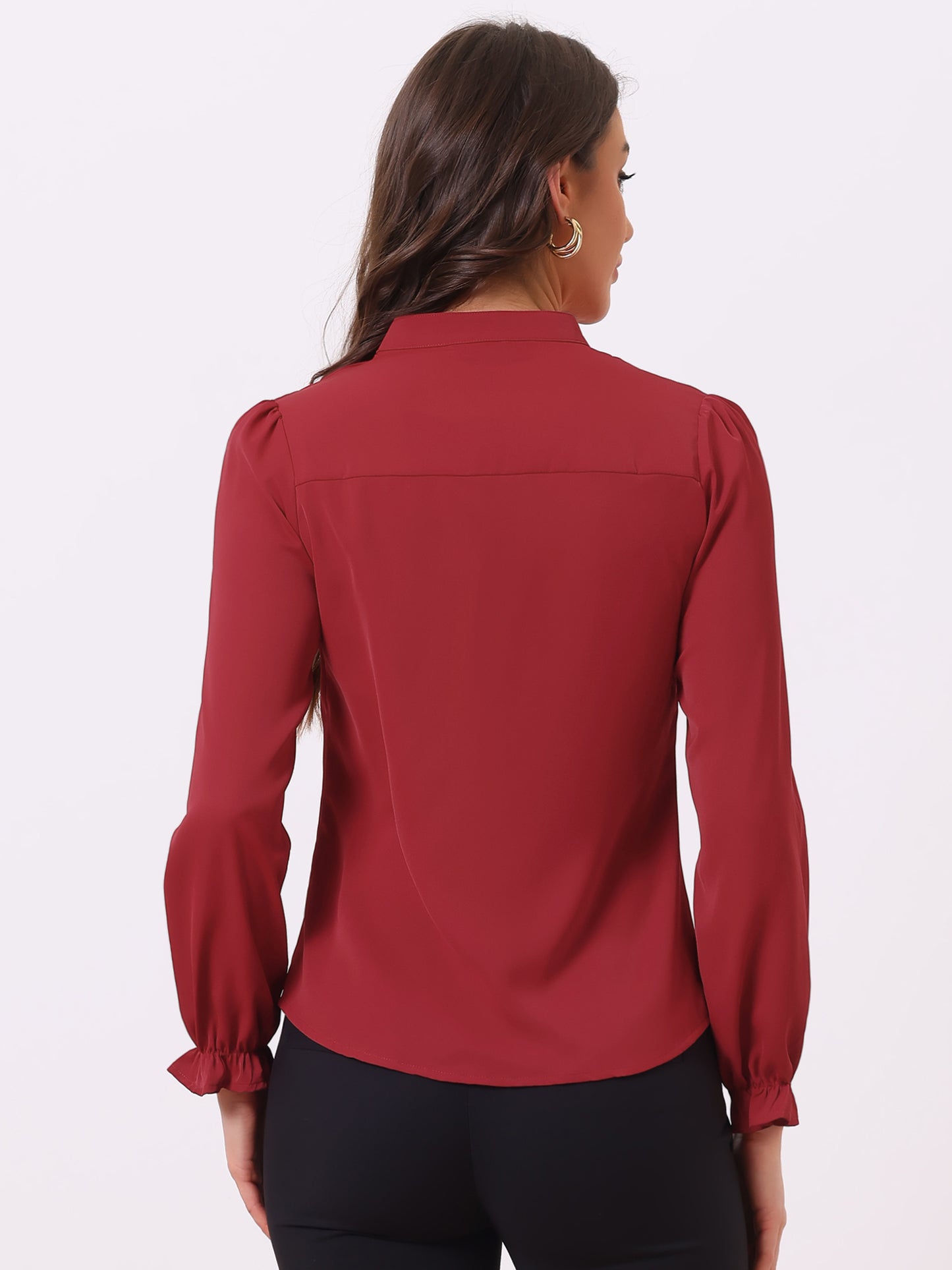 Women's Elegant Ruffled Collar Long Sleeve Chiffon Button Down Blouse Shirt