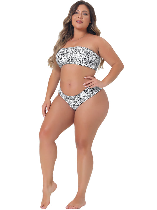 Women Plus Size Bikini 2 Pieces Bandeau Bikini Swimsuits Off Shoulder High Waist Bathing Suit