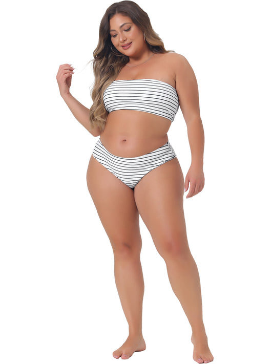 Traje de baño de dos piezas con estampado de bandeau y hombros descubiertos para mujer, talla grande, cintura alta
