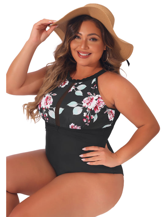 Traje de baño de bikini de talla grande para mujer, traje de baño floral, trajes de baño de cintura alta favorecedores