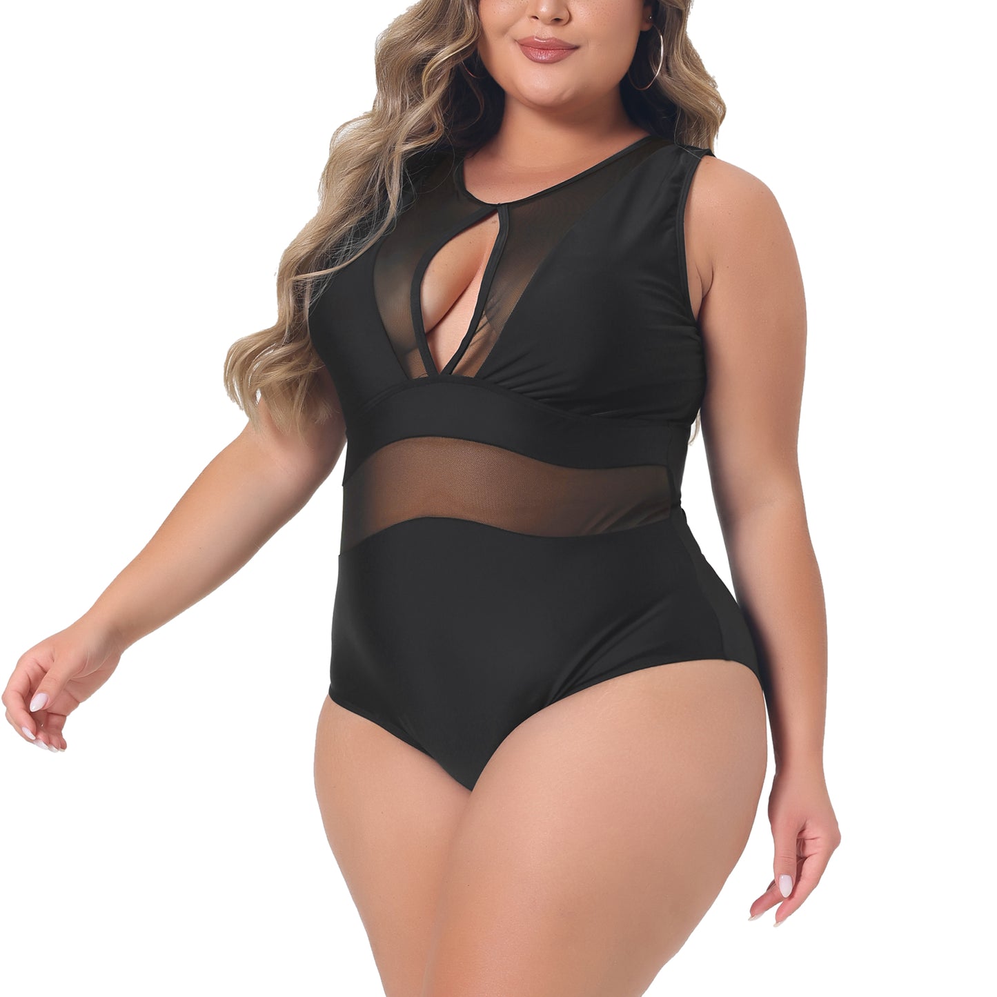 Traje de baño de talla grande para mujer, traje de baño sexy de malla con espalda abierta y lazo.