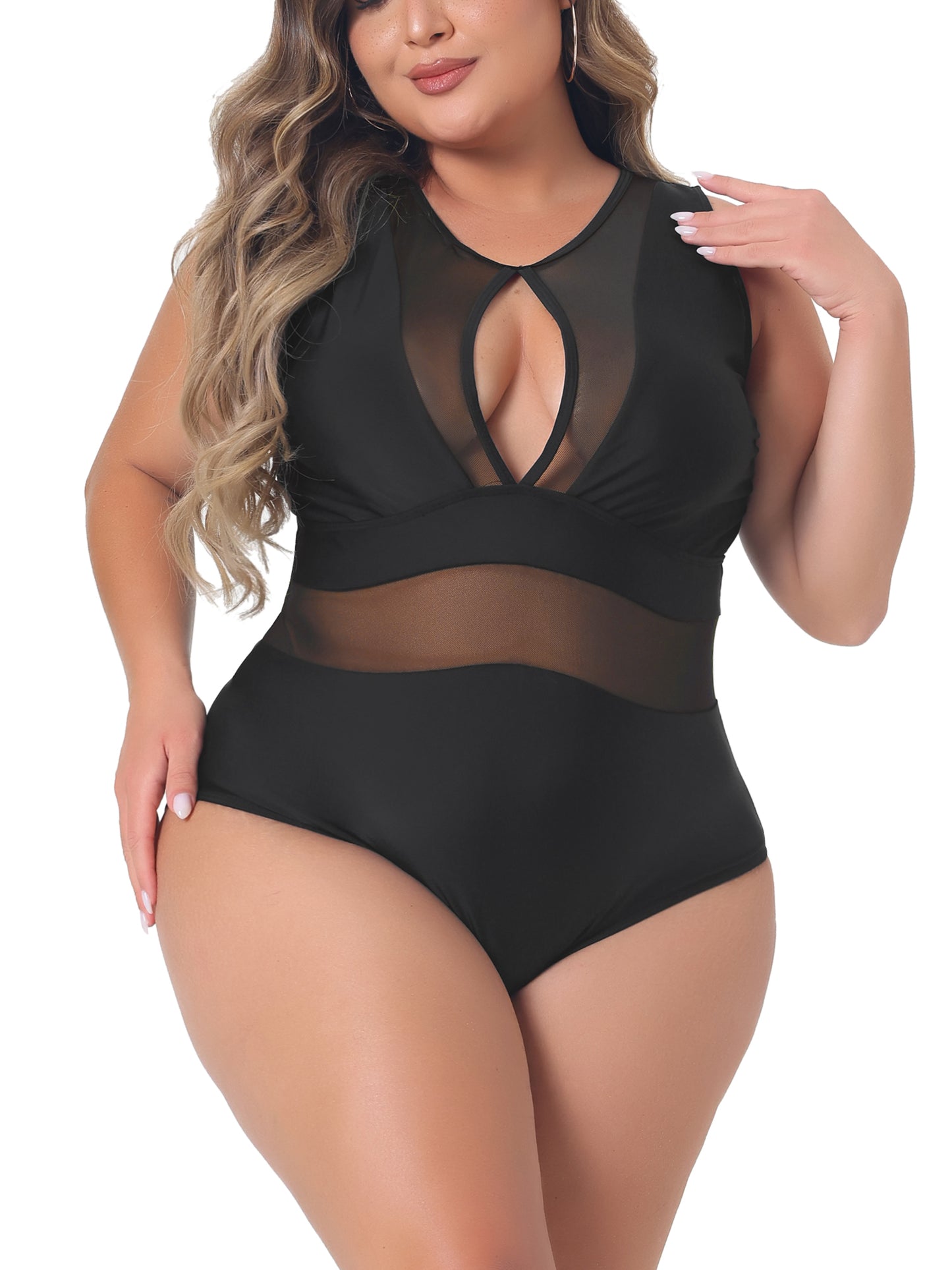Traje de baño de talla grande para mujer, traje de baño sexy de malla con espalda abierta y lazo.