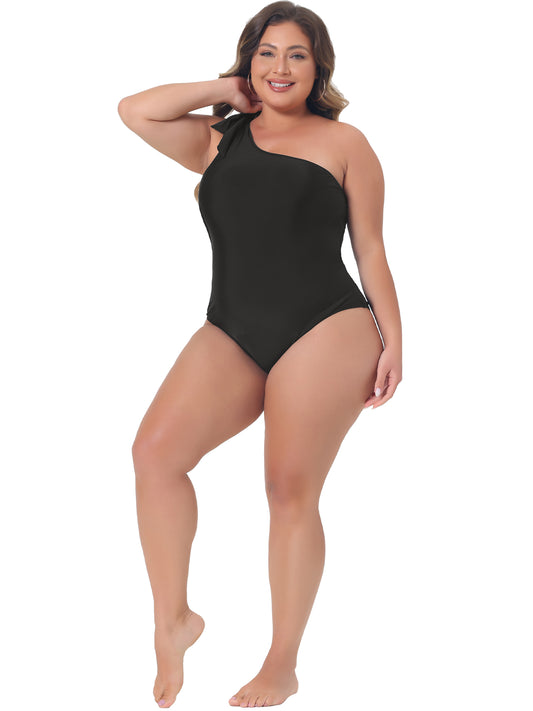 Traje de baño de talla grande para mujer, traje de baño con nudo de un hombro.