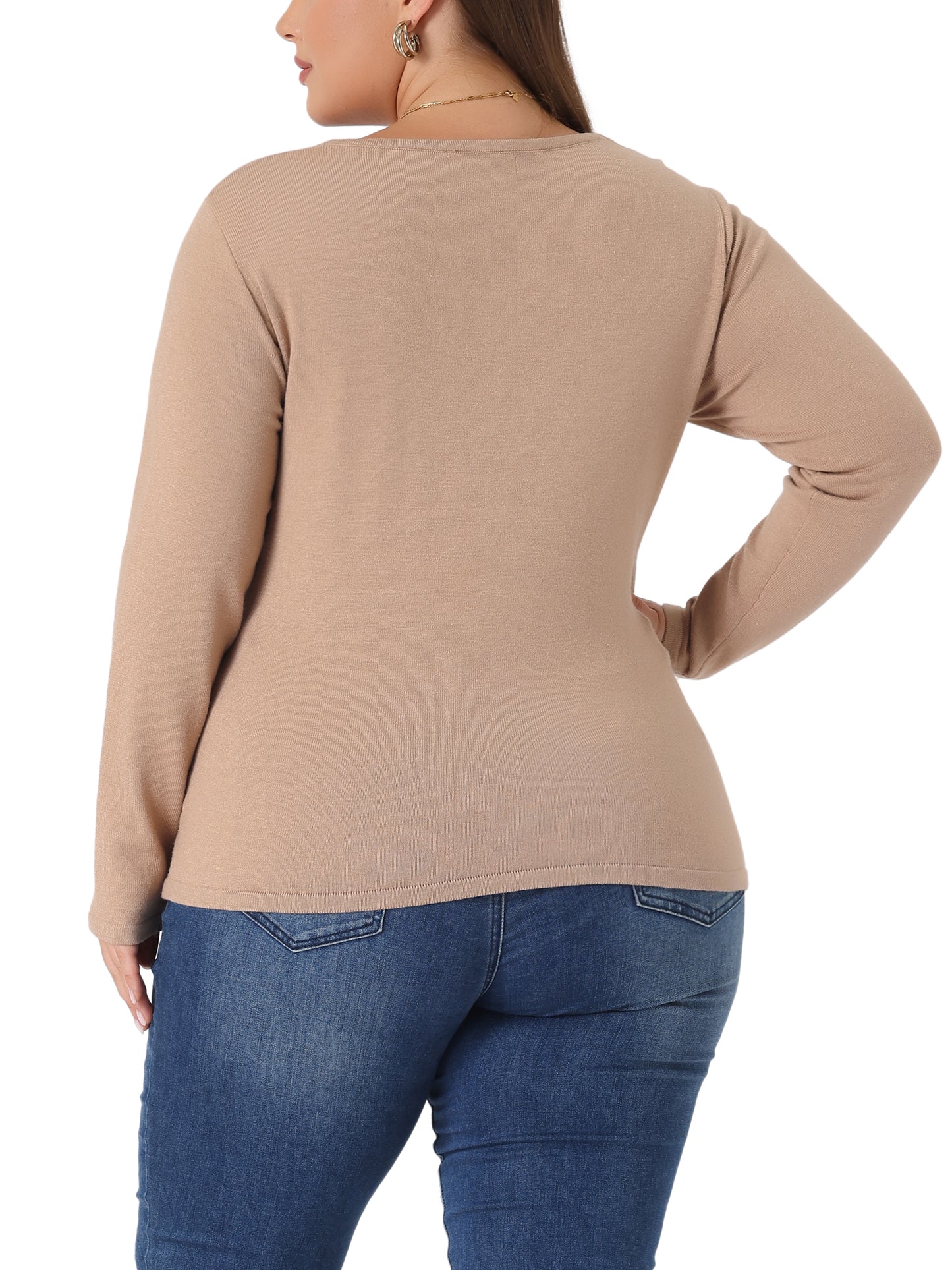 Women Plus Size Knit Top Wrap V Neck Criss Cross Long Sleeve Asymmetrical Sweater