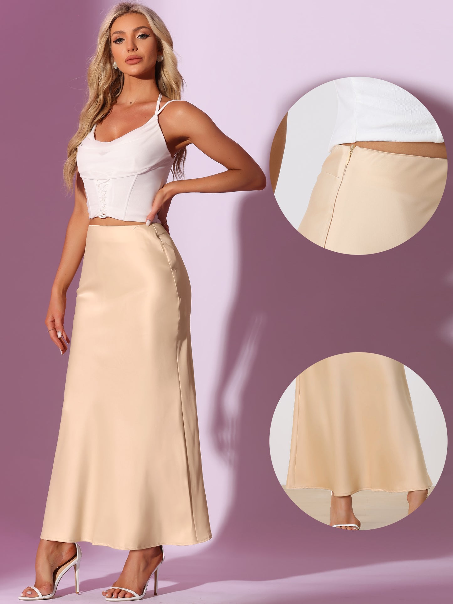 Women's Satin Maxi Skirts High Waist Elegant Long Fishtail Skirt
