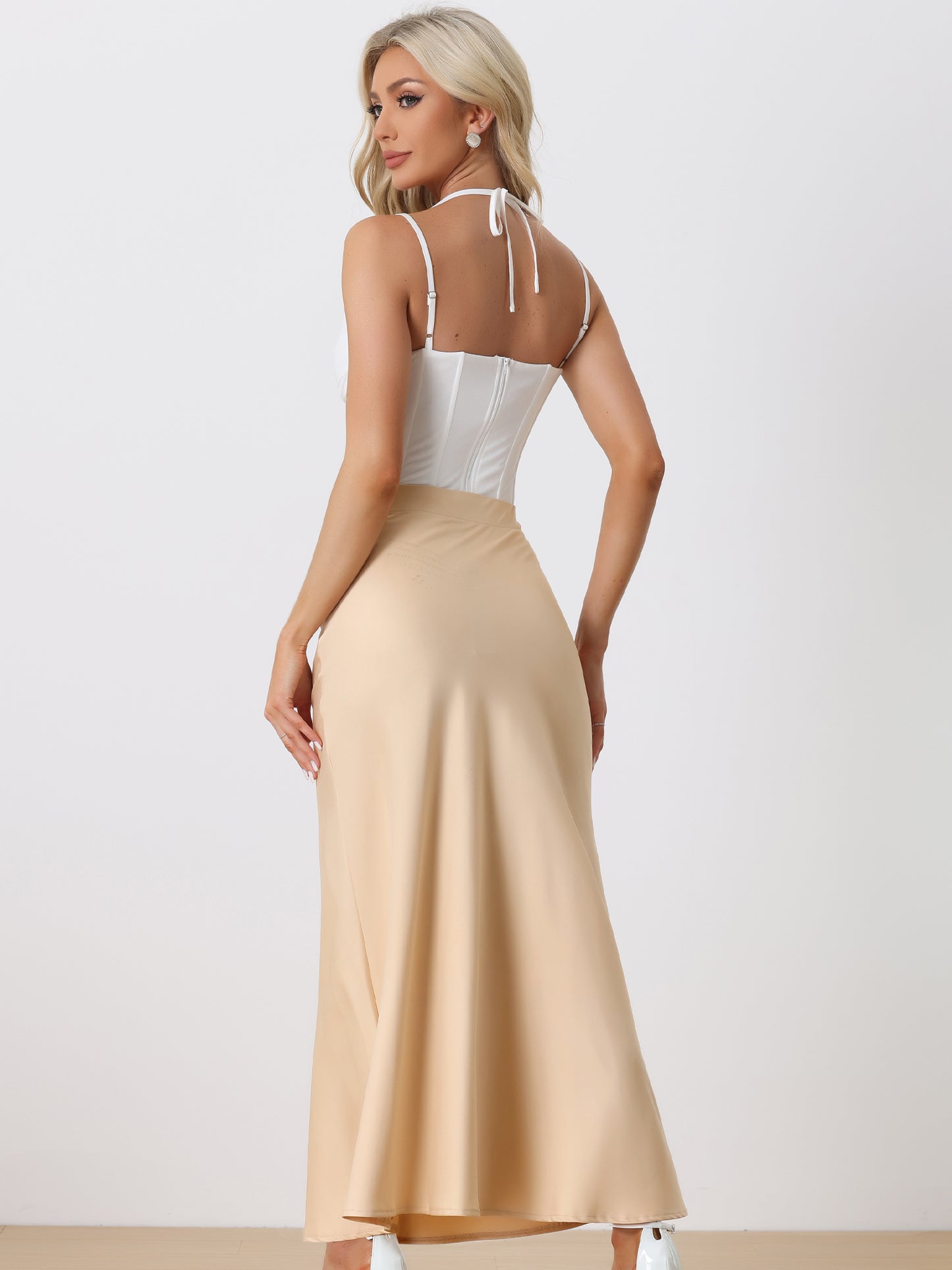 Women's Satin Maxi Skirts High Waist Elegant Long Fishtail Skirt