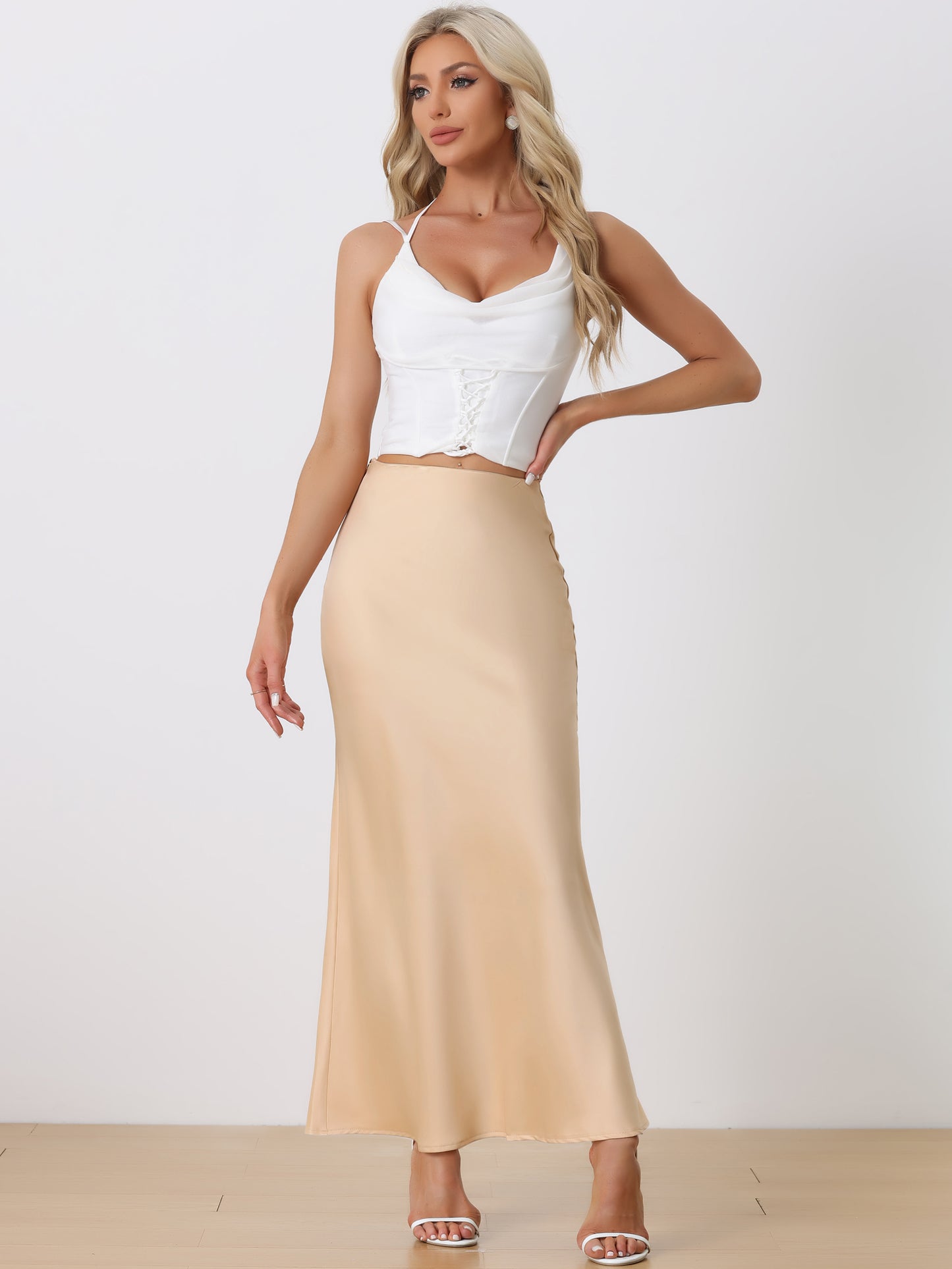 Women's Satin Maxi Skirts High Waist Elegant Long Fishtail Skirt