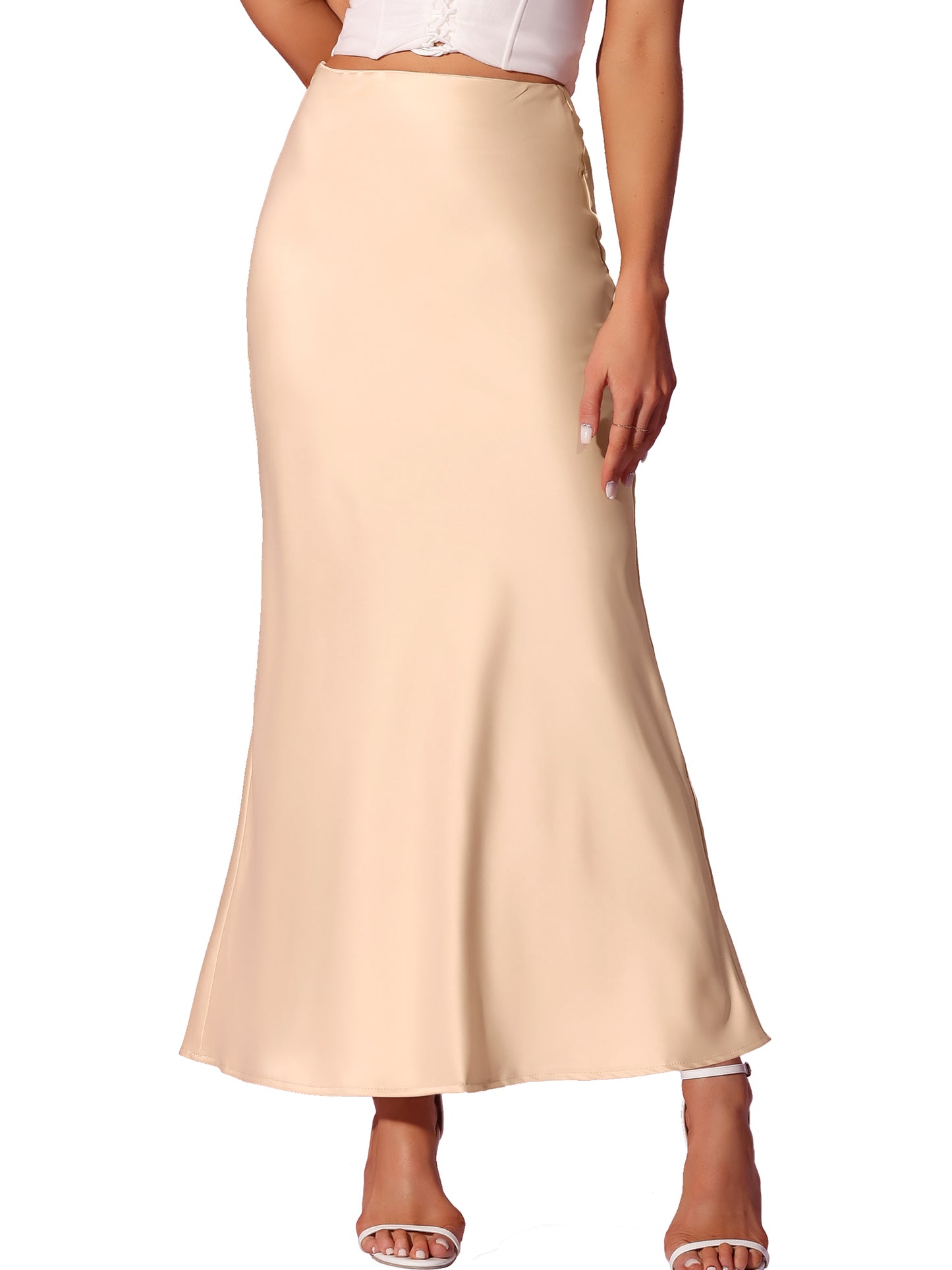 Women's Satin Maxi Skirts High Waist Elegant Long Fishtail Skirt