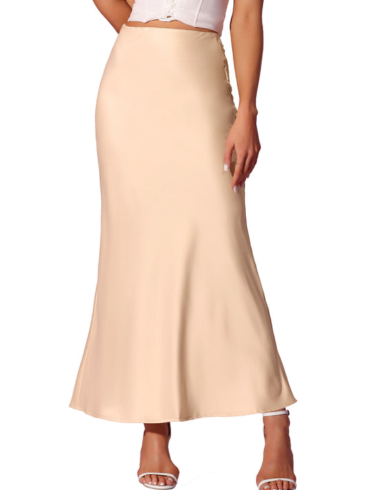 Women's Satin Maxi Skirts High Waist Elegant Long Fishtail Skirt