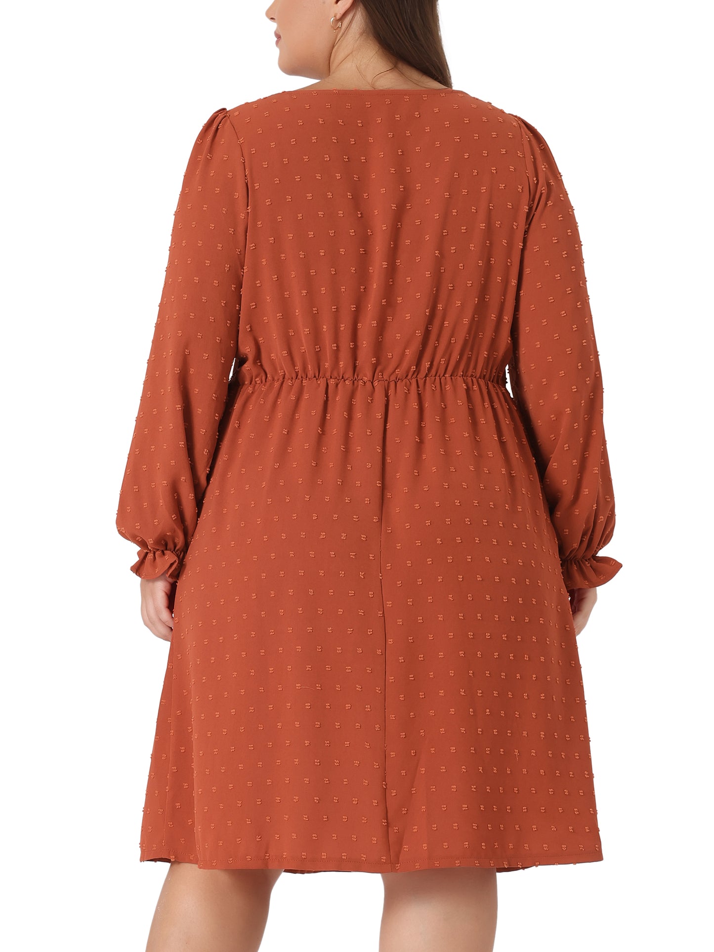 Women Plus Size Swiss Dots Dress Long Sleeve Sweetheart Neck Ruffle Tiered Midi Dress
