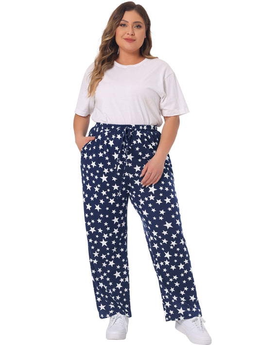 Women Plus Size Pajama Pant Star Print Nightwear with Pocket Lounge Pants