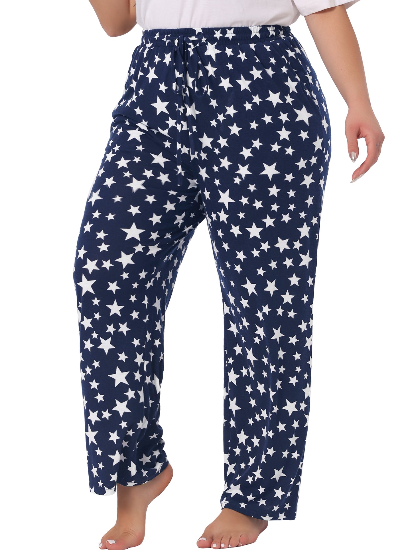 Pantalón de pijama de talla grande para mujer, con estampado de estrellas y bolsillo
