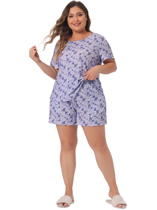 Women's Plus Size Short Sleeve Summer Casual 2 Piece Pajama Sets Loungewear Sleepwear Pajamas with Pocket