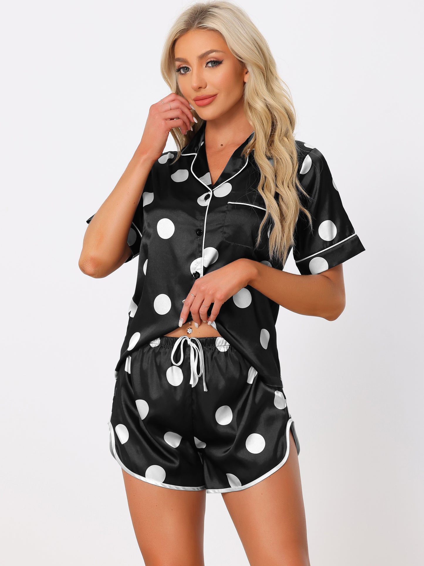 Women's Satin Pajamas Nightwear Sleepwear Top with Shorts Lounge PJ Set