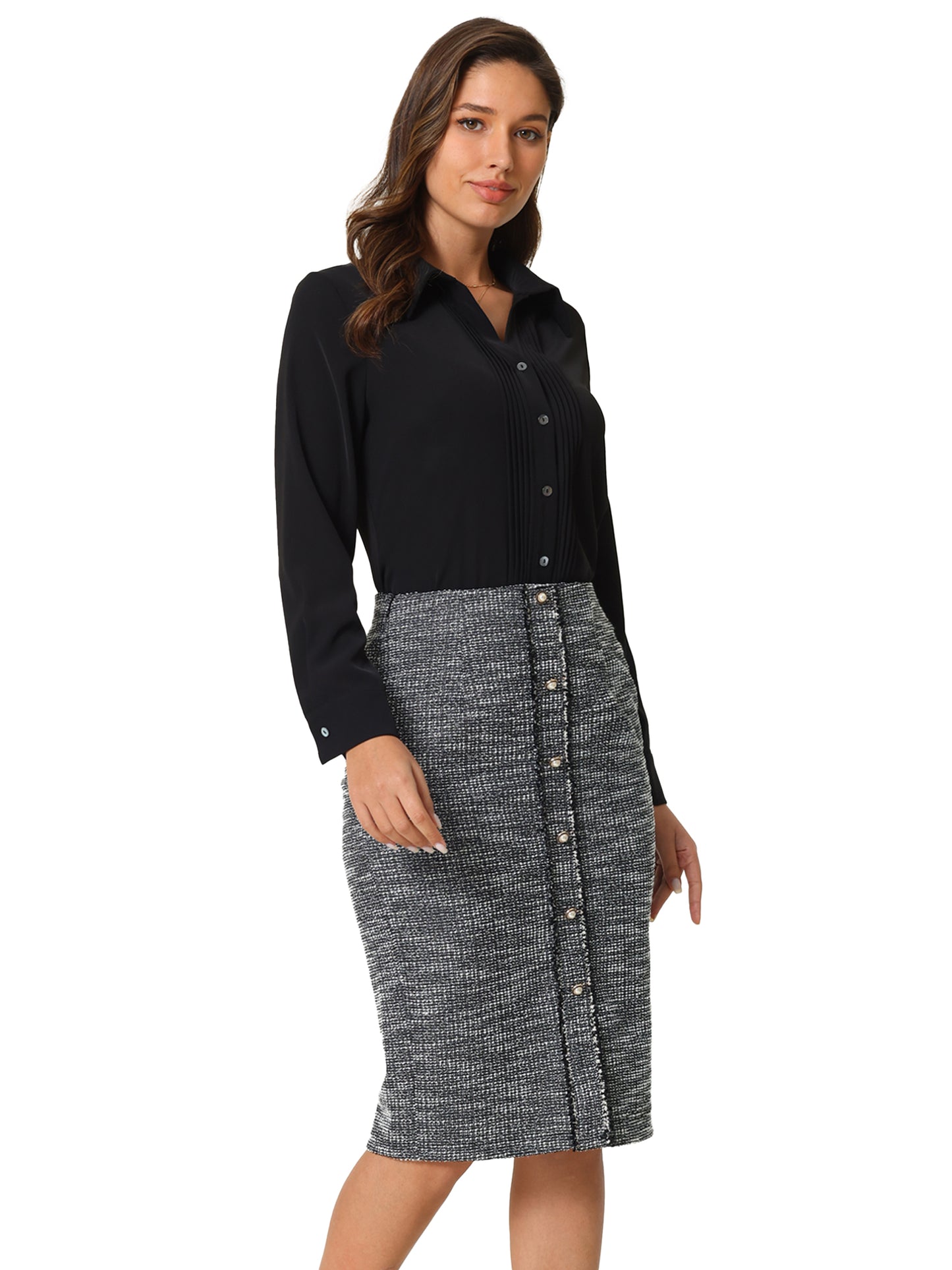 Women's Knee Length Skirt Elegant Tweed Pencil Skirt