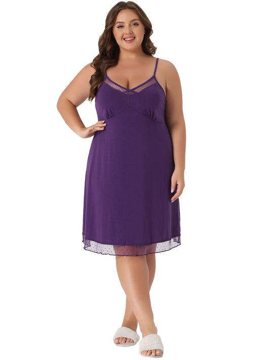 Women Plus Size Nightgown Mesh Chemise V Neck Sleepwear Nightdress