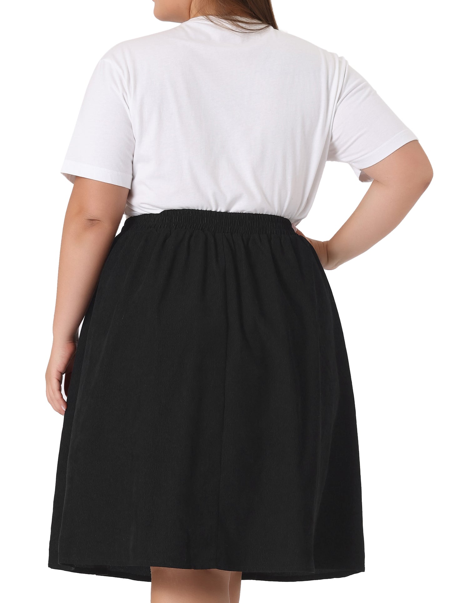 Women Plus Size Corduroy Skirt Elastic High A Line With Pockets Midi Skirt