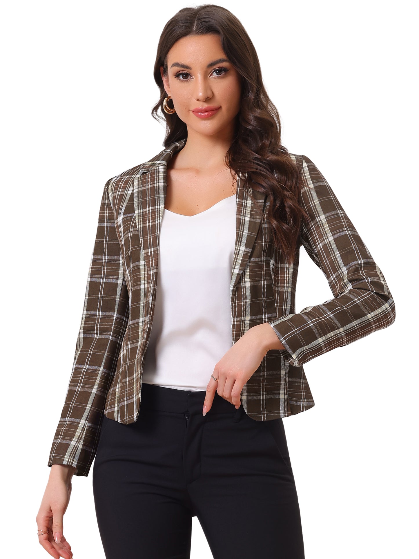 Women's Fitted Blazer Notch Lapel Printed Open Front Suit Jacket (Available in Plus Size)