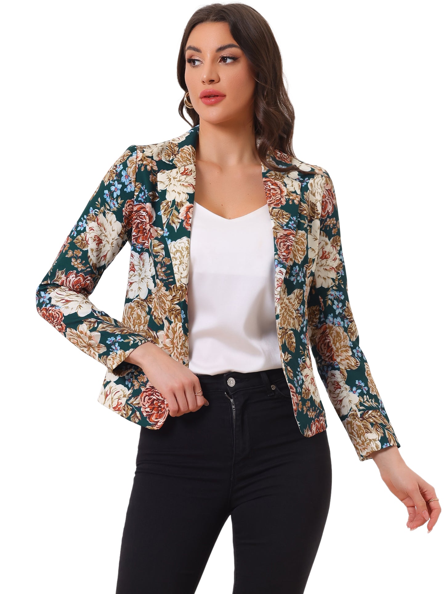 Women's Fitted Blazer Notch Lapel Printed Open Front Suit Jacket (Available in Plus Size)