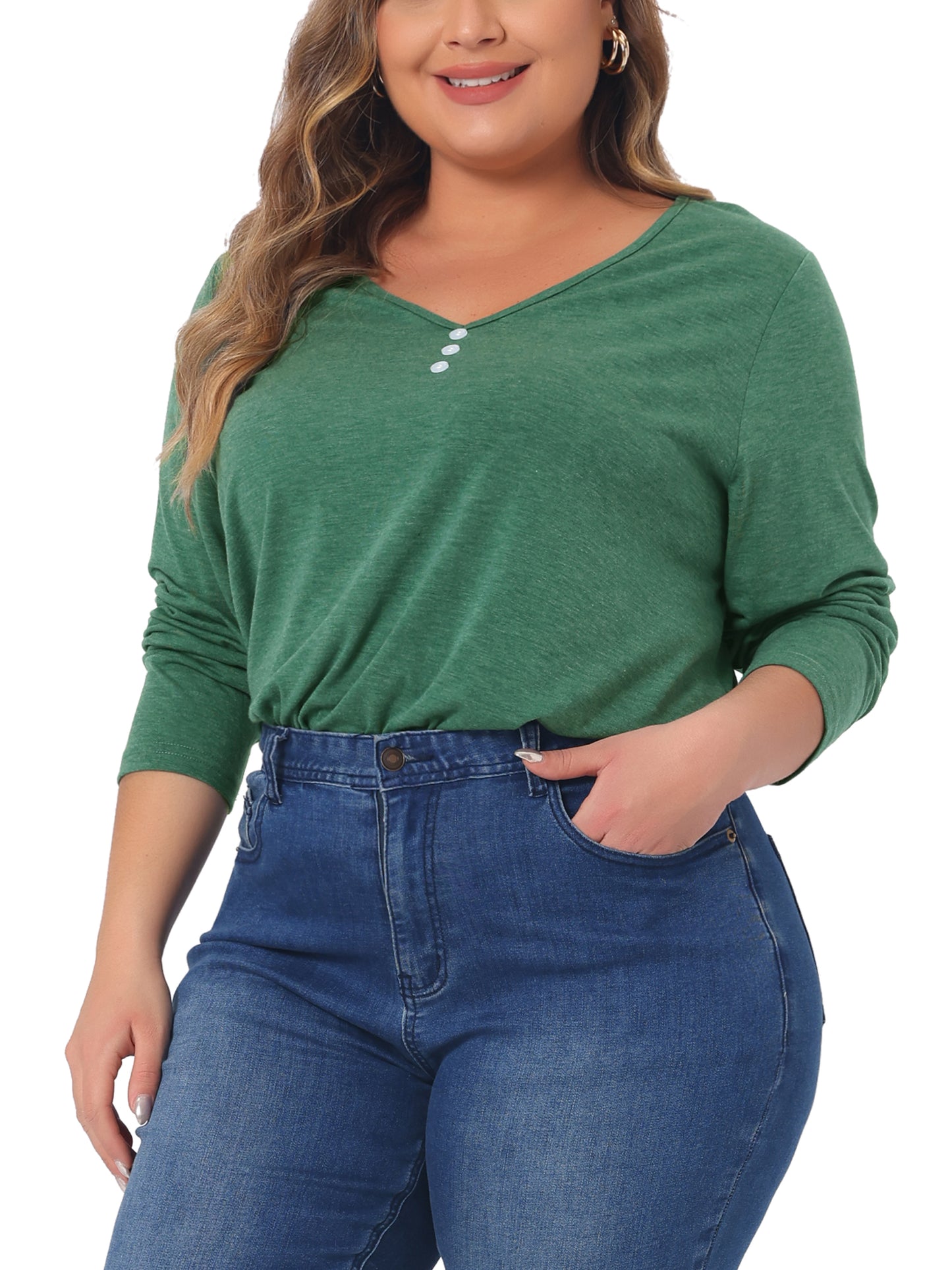 Women Plus Size T-Shirt Casual Tops Button Front Long Sleeve Tee Top