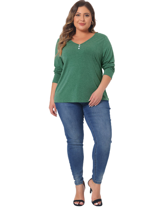 Women Plus Size T-Shirt Casual Tops Button Front Long Sleeve Tee Top