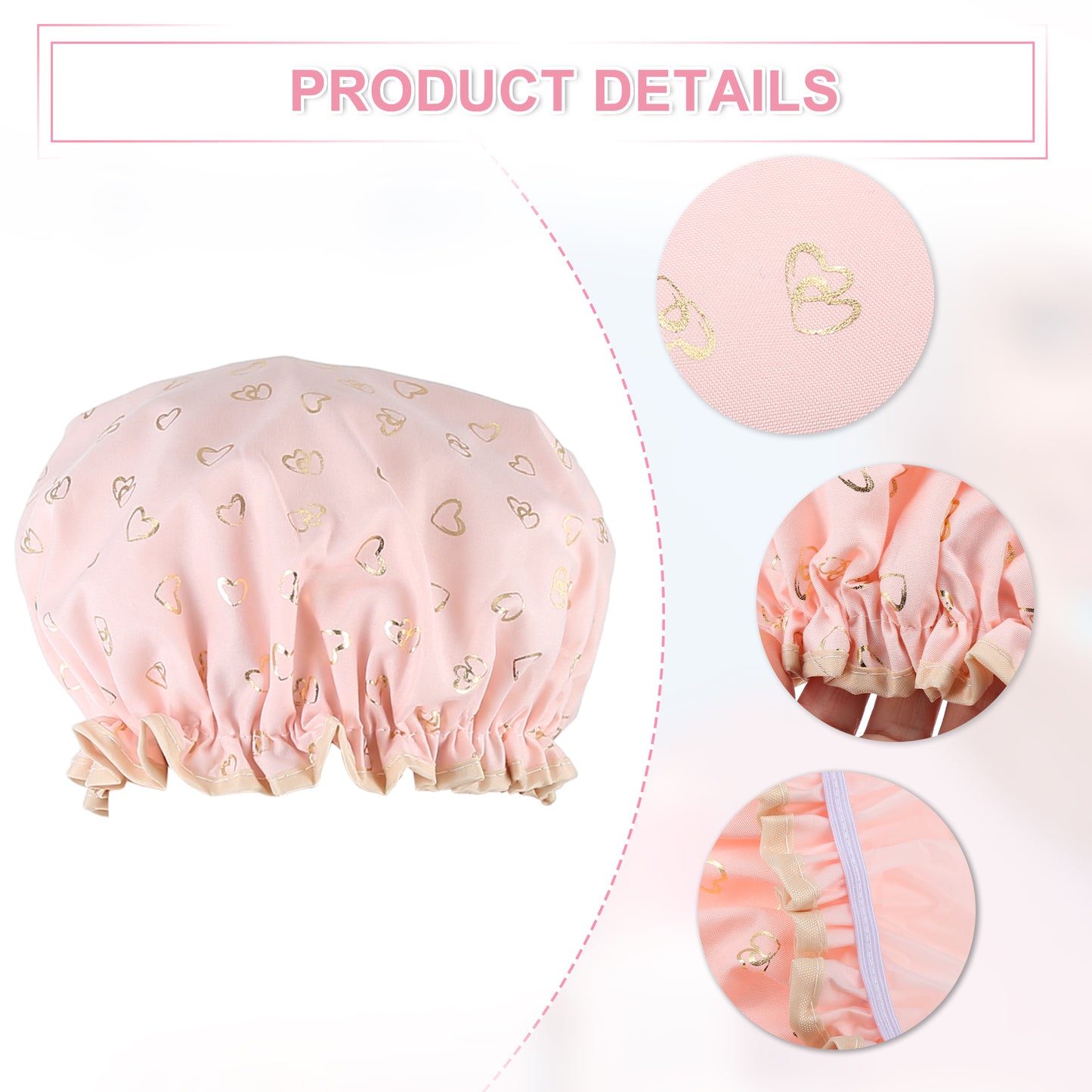 3 Pcs Shower Cap, 2 Layers Heart Shape Bathing Hair Cap
