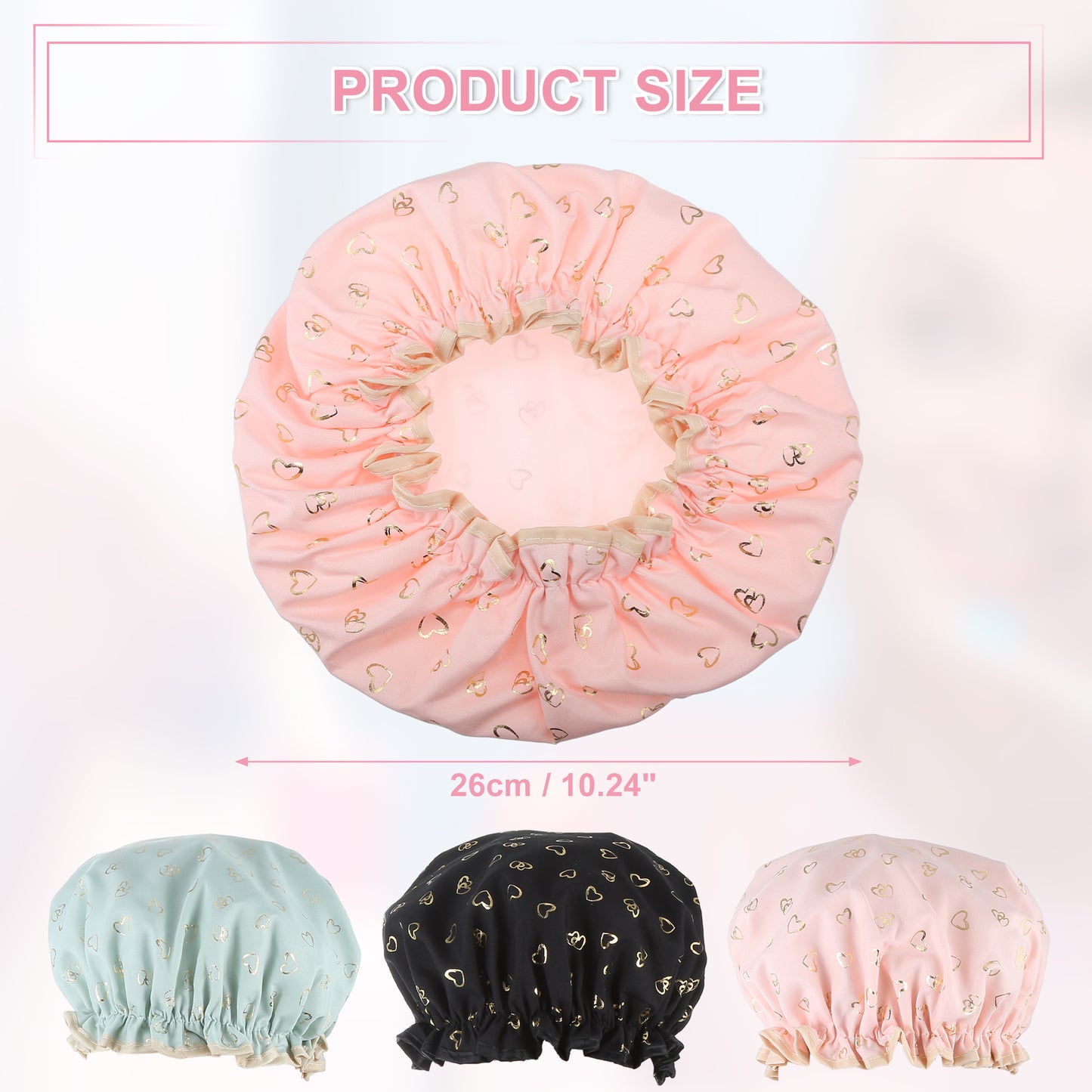 3 Pcs Shower Cap, 2 Layers Heart Shape Bathing Hair Cap