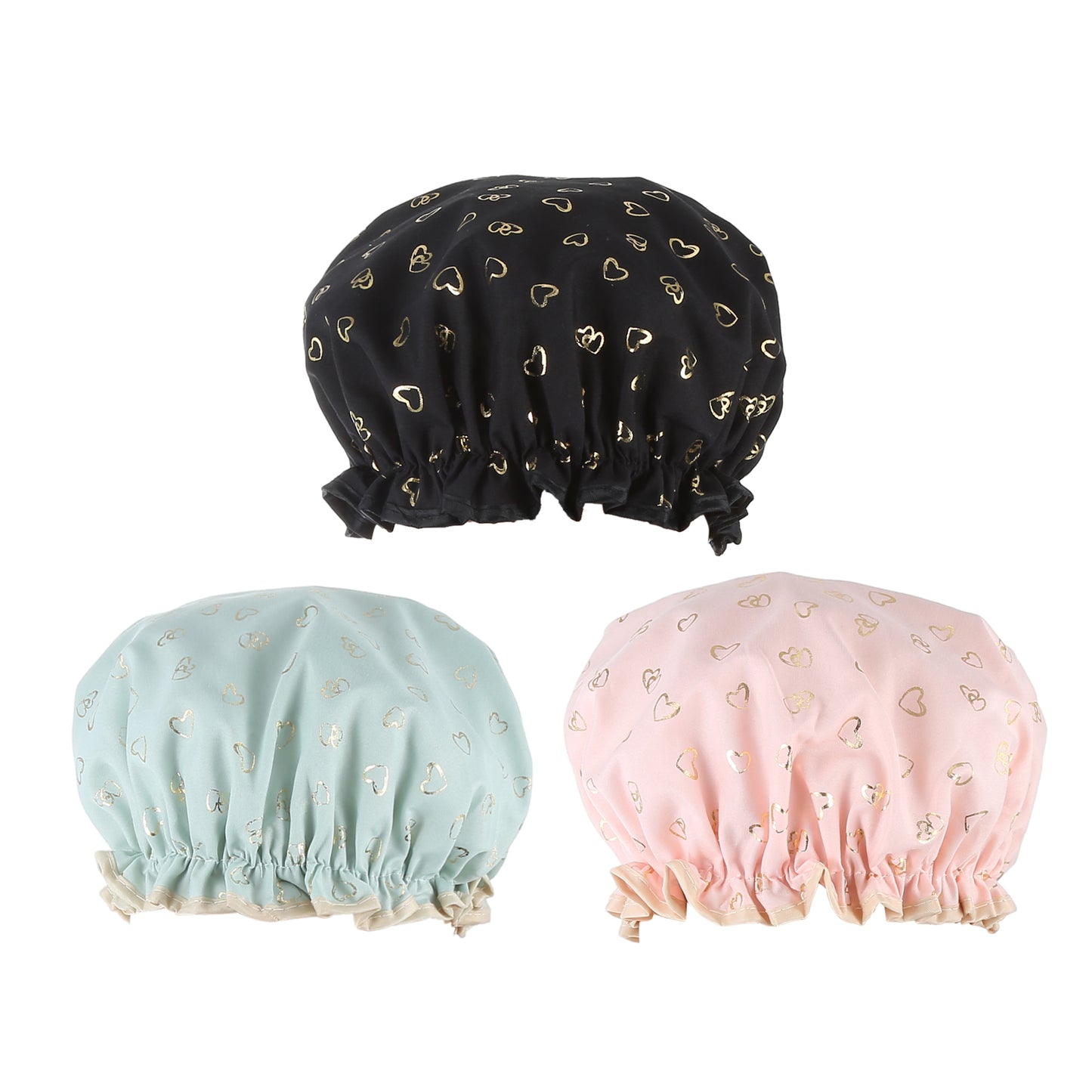 3 Pcs Shower Cap, 2 Layers Heart Shape Bathing Hair Cap