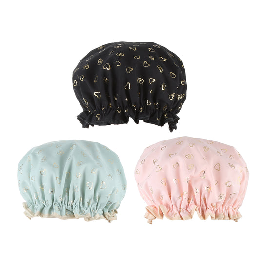 3 Pcs Shower Cap, 2 Layers Heart Shape Bathing Hair Cap