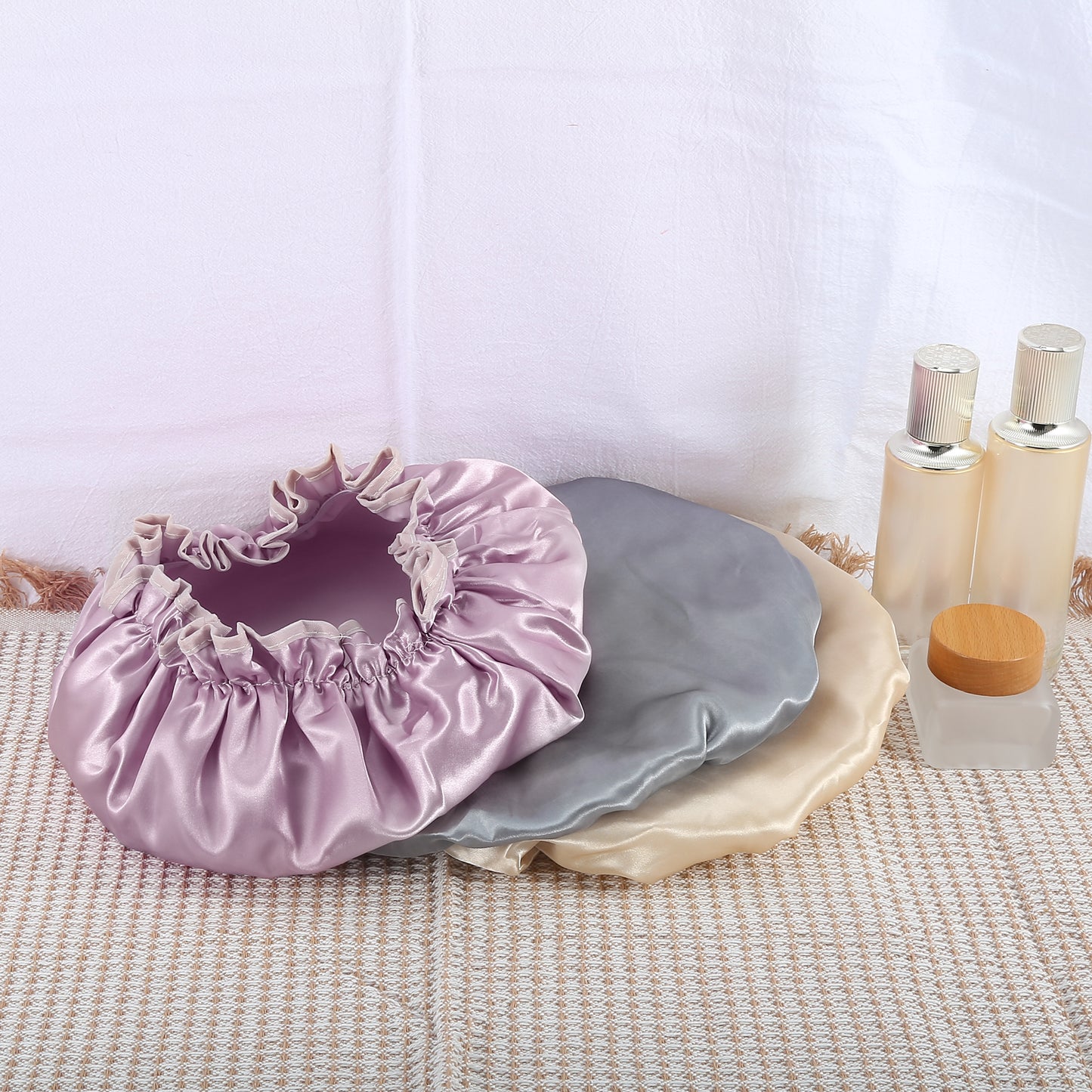3 Pcs Shower Cap, 2 Layers Elastic Elastic Bathing Hair Cap