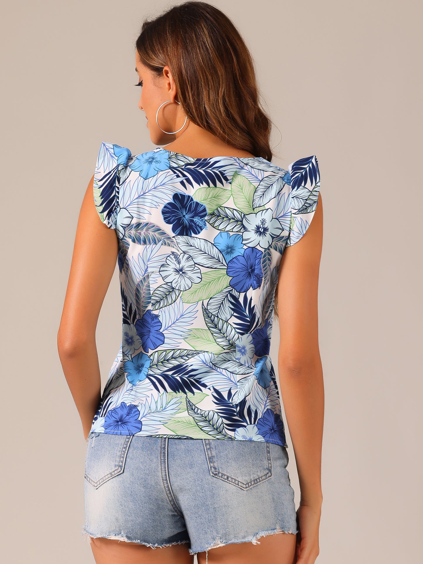 Women's Tropical Tank Top Floral Print Square Neck Summer Beach Vest Top