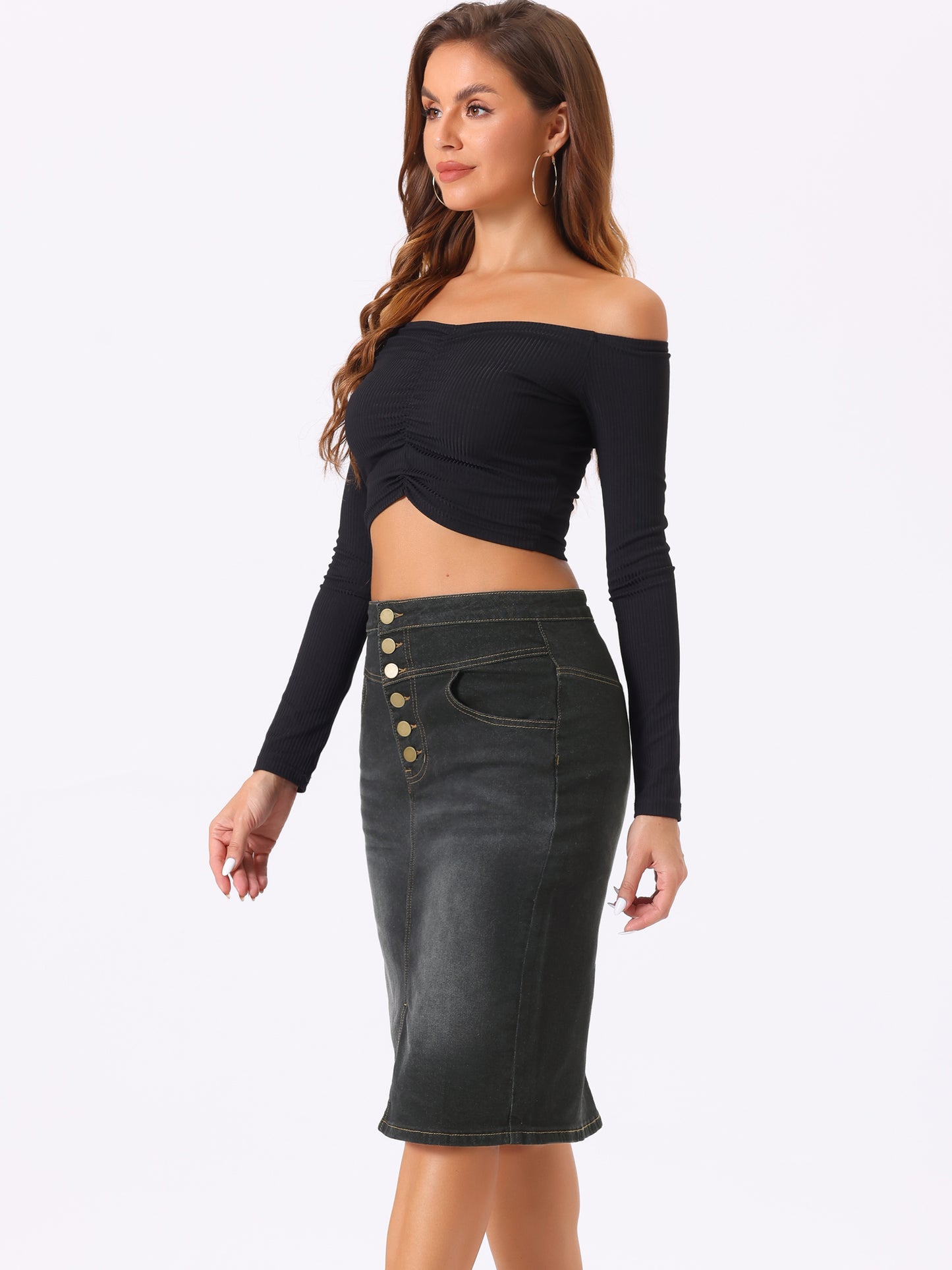 Women's Jean Skirts Split Casual High Waist Bodycon Denim Pencil Skirt