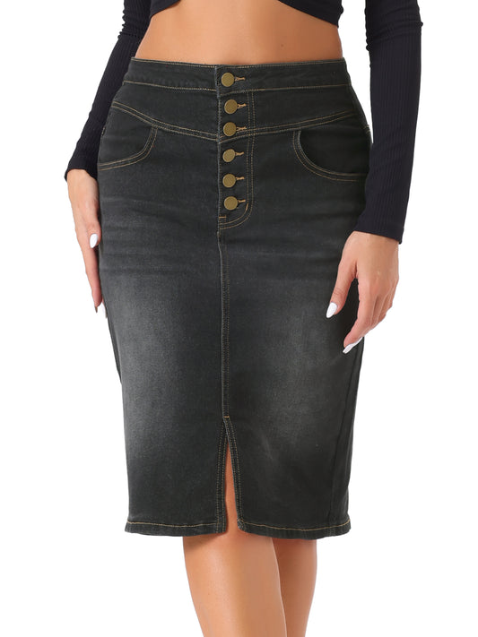 Women's Jean Skirts Split Casual High Waist Bodycon Denim Pencil Skirt
