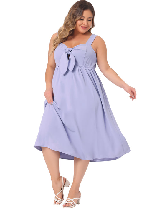 Women's Plus Size Cute Dresses with Bow Flowy Back Smocked Midi Cami Summer Dresses