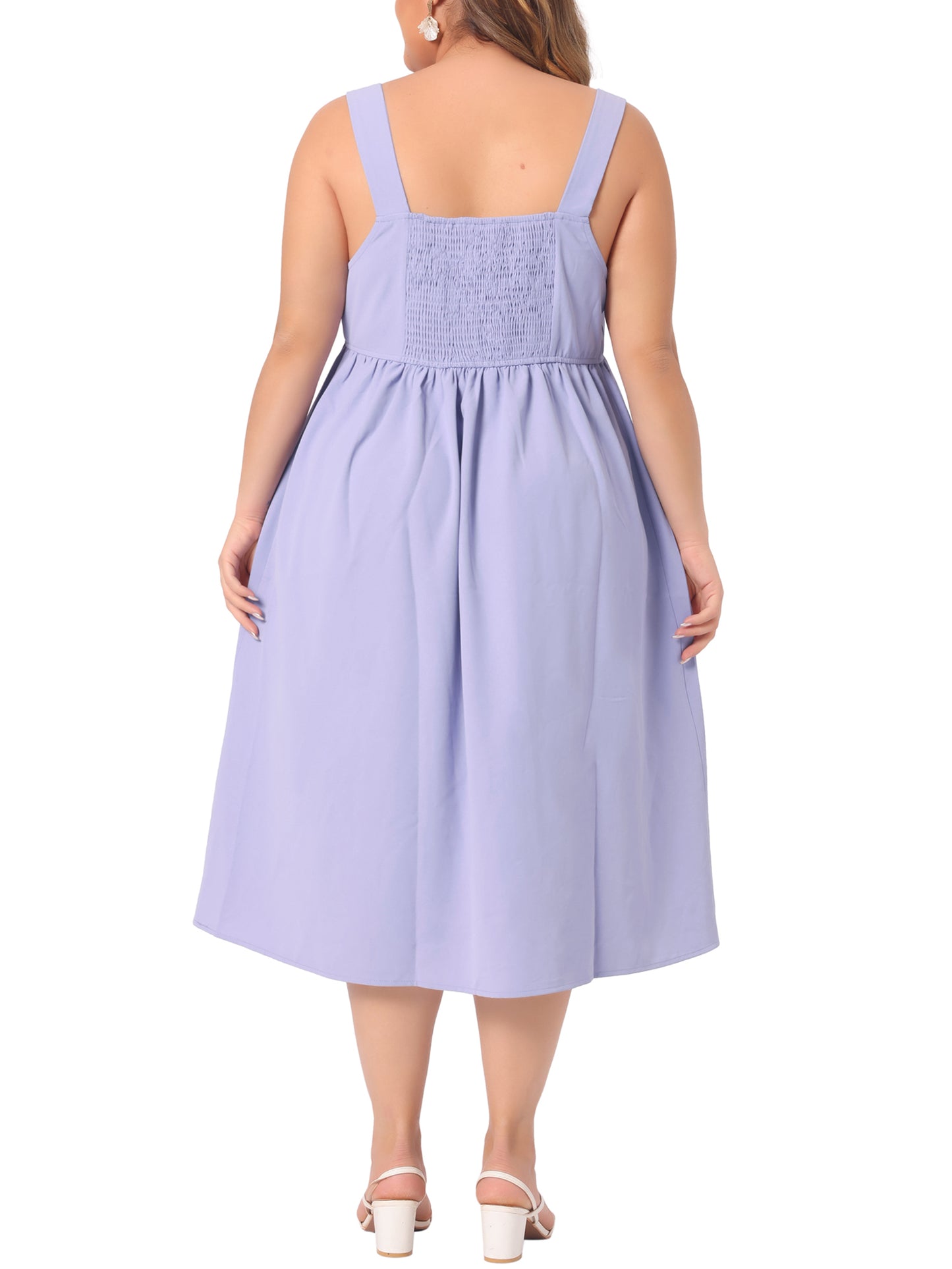 Women's Plus Size Cute Dresses with Bow Flowy Back Smocked Midi Cami Summer Dresses