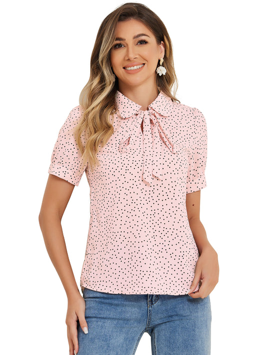 Women's Retro Printed Bow Tie Peter Pan Collar Chiffon Blouse Shirt