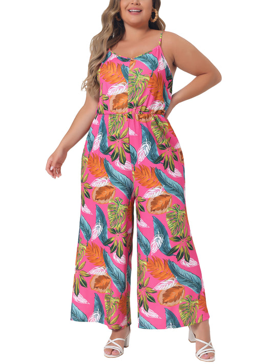 Women Plus Size Jumpsuits Sleeveless Adjustable Spaghetti Strap Stretchy Long Pant Romper Jumpsuit